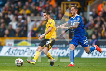 2022-10-23 - Wolverhampton Wanderers midfielder Joao Moutinho (28), James Maddison of Leicester City during the English championship Premier League football match between Wolverhampton Wanderers and Leicester City on October 23, 2022 at Molineux in Wolverhampton, England - FOOTBALL - ENGLISH CHAMP - WOLVERHAMPTON V LEICESTER - ENGLISH PREMIER LEAGUE - SOCCER