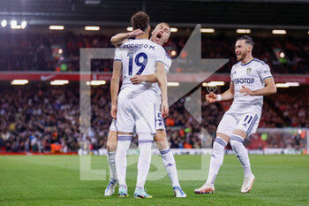 2022-10-29 - Rodrigo of Leeds celebrates his goal 0-1 with teammates during the English championship Premier League football match between Liverpool and Leeds United on October 29, 2022 at Anfield stadium in Liverpool, England - FOOTBALL - ENGLISH CHAMP - LIVERPOOL V LEEDS - ENGLISH PREMIER LEAGUE - SOCCER