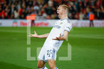 2022-10-29 - Leeds United defender Rasmus Kristensen celebrates the 1-2 victory with the fans during the English championship Premier League football match between Liverpool and Leeds United on October 29, 2022 at Anfield stadium in Liverpool, England - FOOTBALL - ENGLISH CHAMP - LIVERPOOL V LEEDS - ENGLISH PREMIER LEAGUE - SOCCER