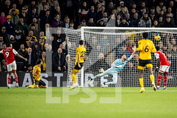 2022-11-12 - Arsenal forward Gabriel Jesus (9) hits the bar during the English championship Premier League football match between Wolverhampton Wanderers and Arsenal on November 12, 2022 at Molineux stadium in Wolverhampton, England - FOOTBALL - ENGLISH CHAMP - WOLVERHAMPTON V ARSENAL - ENGLISH PREMIER LEAGUE - SOCCER