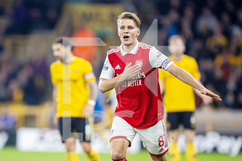 2022-11-12 - Arsenal midfielder Martin Odegaard (8) scores and celebrates 0-1 during the English championship Premier League football match between Wolverhampton Wanderers and Arsenal on November 12, 2022 at Molineux stadium in Wolverhampton, England - FOOTBALL - ENGLISH CHAMP - WOLVERHAMPTON V ARSENAL - ENGLISH PREMIER LEAGUE - SOCCER