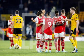 2022-11-12 - Players of Arsenal celebrate the win after the English championship Premier League football match between Wolverhampton Wanderers and Arsenal on November 12, 2022 at Molineux stadium in Wolverhampton, England - FOOTBALL - ENGLISH CHAMP - WOLVERHAMPTON V ARSENAL - ENGLISH PREMIER LEAGUE - SOCCER