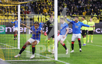 2022-02-17 - Alfredo Morelos of Rangers celebrates after his goal 0-2 during the UEFA Europa League, Play-off, 1st leg football match between Borussia Dortmund and Glasgow Rangers on February 17, 2022 at Signal Iduna Park in Dortmund, Germany - BORUSSIA DORTMUND VS GLASGOW RANGERS - UEFA EUROPA LEAGUE - SOCCER