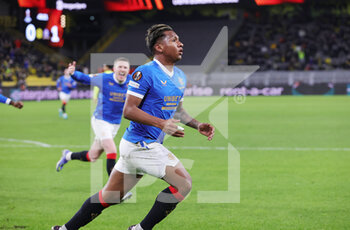 2022-02-17 - Alfredo Morelos of Rangers celebrates after his goal 0-2 during the UEFA Europa League, Play-off, 1st leg football match between Borussia Dortmund and Glasgow Rangers on February 17, 2022 at Signal Iduna Park in Dortmund, Germany - BORUSSIA DORTMUND VS GLASGOW RANGERS - UEFA EUROPA LEAGUE - SOCCER