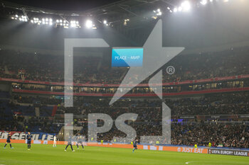 2022-03-17 - Peace message at the screen during the UEFA Europa League, Round of 16, 2nd leg football match between Olympique Lyonnais (Lyon) and FC Porto on March 17, 2022 at Groupama stadium in Decines-Charpieu near Lyon, France - OLYMPIQUE LYONNAIS VS FC PORTO - UEFA EUROPA LEAGUE - SOCCER