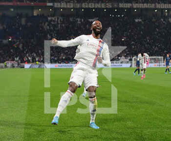 2022-03-17 - Moussa Dembele of Olympique Lyonnais  celebrating a goal  during the UEFA Europa League, Round of 16, 2nd leg football match between Olympique Lyonnais (Lyon) and FC Porto on March 17, 2022 at Groupama stadium in Decines-Charpieu near Lyon, France - OLYMPIQUE LYONNAIS VS FC PORTO - UEFA EUROPA LEAGUE - SOCCER
