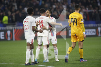2022-03-17 - HENRIQUE of Lyon and Leo DUBOIS of Lyon and Thiago MENDES of Lyon during the UEFA Europa League, Round of 16, 2nd leg football match between Olympique Lyonnais (Lyon) and FC Porto on March 17, 2022 at Groupama stadium in Decines-Charpieu near Lyon, France - OLYMPIQUE LYONNAIS (LYON, OL) VS FC PORTO - UEFA EUROPA LEAGUE - SOCCER