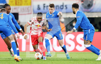 2022-04-28 - Christopher Nkunku (RB Leipzig) and Ryan Jack (Rangers FC) during the UEFA Europa League, Semi-finals, 1st leg football match between RB Leipzig and Rangers FC on April 28, 2022 at the Red Bull Arena in Leipzig, Germany - RB LEIPZIG VS RANGERS FC - UEFA EUROPA LEAGUE - SOCCER