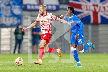 2022-04-28 - Dominik Szoboszlai (RB Leipzig) and Fashion Sakala (Rangers FC) during the UEFA Europa League, Semi-finals, 1st leg football match between RB Leipzig and Rangers FC on April 28, 2022 at the Red Bull Arena in Leipzig, Germany - RB LEIPZIG VS RANGERS FC - UEFA EUROPA LEAGUE - SOCCER