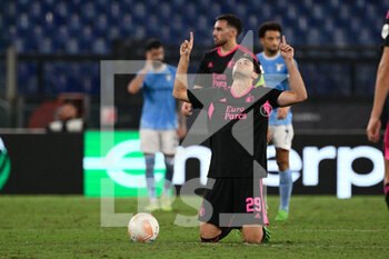 2022-09-08 - Santiago Giménez (Feyenoord) celebrates after scoring goal 4-1 during the UEFA Europa League 2022-2023 football match between SS Lazio and Feyenoord at The Olympic Stadium in Rome on 08 September 2022. - SS LAZIO VS FEYENOORD - UEFA EUROPA LEAGUE - SOCCER