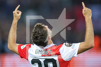 2022-09-15 - Santiago Gimenez of Feyenoord celebrates the fifth goal during the UEFA Europa League match between Feyenoord and SK Sturm Graz at de Kuip on September 15, 2022 in Rotterdam, Netherlands - FOOTBALL - EUROPA LEAGUE - FEYENOORD V STURM GRAZ - UEFA EUROPA LEAGUE - SOCCER