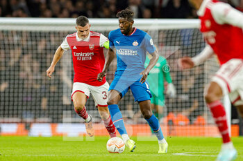 2022-10-20 - Ibrahim Sangare (6) of PSV Eindhoven, Granit Xhaka (34) of Arsenal during the UEFA Europa League, Group A football match between Arsenal and PSV Eindhoven on October 20, 2022 at the Emirates Stadium in London, England - FOOTBALL - EUROPA LEAGUE - ARSENAL V PSV - UEFA EUROPA LEAGUE - SOCCER