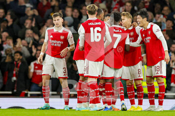 2022-10-20 - Arsenal players celebrate the Granit Xhaka's goal 1-0 during the UEFA Europa League, Group A football match between Arsenal and PSV Eindhoven on October 20, 2022 at the Emirates Stadium in London, England - FOOTBALL - EUROPA LEAGUE - ARSENAL V PSV - UEFA EUROPA LEAGUE - SOCCER