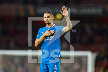 2022-10-20 - Armando Obispo (4) of PSV Eindhoven at full time during the UEFA Europa League, Group A football match between Arsenal and PSV Eindhoven on October 20, 2022 at the Emirates Stadium in London, England - FOOTBALL - EUROPA LEAGUE - ARSENAL V PSV - UEFA EUROPA LEAGUE - SOCCER