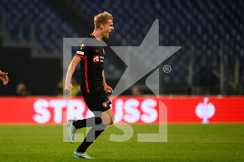 2022-10-27 - Gustav Isaksen (FC Midtjylland) celebrates after scoring the goal 0-1 during the UEFA Europa League 2022-2023 football match between SS Lazio and FC Midtjylland at The Olympic Stadium in Rome on 27 October 2022. - SS LAZIO VS FC MIDTJYLLAND - UEFA EUROPA LEAGUE - SOCCER
