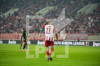 2022-11-03 - YOUSSEF EL ARABI of Olympiacos FC during the UEFA Europa League group G match between Olympiacos FC and FC Nantes at the Karaiskakis Stadium on November 3, 2022 in Athens, Greece. - OLYMPIACOS VS NANTES - UEFA EUROPA LEAGUE - SOCCER
