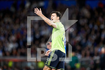 2022-11-03 - Harry Maguire of Manchester United reacts during the UEFA Europa League, Group E football match between Real Sociedad and Manchester United on November 3, 2022 at Reale Arena in San Sebastian, Spain - FOOTBALL - EUROPA LEAGUE - REAL SOCIEDAD V MANCHESTER UNITED - UEFA EUROPA LEAGUE - SOCCER