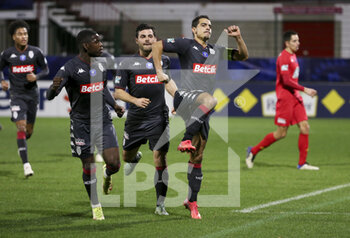 2022-01-02 - Wissam Ben Yedder of Monaco celebrates his goal with left Eliot Matazo, Kevin Volland of Monaco during the French Cup, round of 32, football match between Quevilly Rouen Metropole (QRM) and AS Monaco (ASM) on January 2, 2022 at Stade Robert Diochon in Le Petit-Quevilly near Rouen, France - QUEVILLY ROUEN METROPOLE (QRM) VS AS MONACO (ASM) - FRENCH CUP - SOCCER