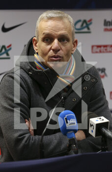 2022-01-02 - Bruno Irles, coach of QRM, answers to the media during the post-match press conference following the French Cup, round of 32, football match between Quevilly Rouen Metropole (QRM) and AS Monaco (ASM) on January 2, 2022 at Stade Robert Diochon in Le Petit-Quevilly near Rouen, France - QUEVILLY ROUEN METROPOLE (QRM) VS AS MONACO (ASM) - FRENCH CUP - SOCCER