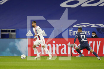 09/01/2022 - Emerson Palmieri of Lyon and Colin Dagba of Paris during the French championship Ligue 1 football match between Olympique Lyonnais (Lyon) and Paris Saint-Germain on January 9, 2022 at Groupama stadium in Decines-Charpieu near Lyon, France - OLYMPIQUE LYONNAIS (LYON) VS PARIS SAINT-GERMAIN - FRENCH LIGUE 1 - CALCIO