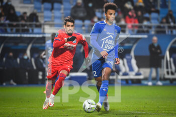 16/01/2022 - Lucas PAQUETA of Lyon and Erik PALMER-BROWN of ESTAC Troyes during the French championship Ligue 1 football match between ESTAC Troyes and Olympique Lyonnais (Lyon) on January 16, 2022 at Stade de L'Aube in Troyes, France - ESTAC TROYES VS OLYMPIQUE LYONNAIS (LYON) - FRENCH LIGUE 1 - CALCIO