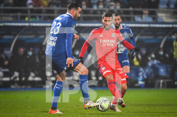 16/01/2022 - Adil RAMI of ESTAC Troyes and Houssem AOUAR of Lyon during the French championship Ligue 1 football match between ESTAC Troyes and Olympique Lyonnais (Lyon) on January 16, 2022 at Stade de L'Aube in Troyes, France - ESTAC TROYES VS OLYMPIQUE LYONNAIS (LYON) - FRENCH LIGUE 1 - CALCIO