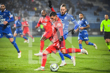16/01/2022 - Houssem AOUAR of Lyon and Renaud RIPART of ESTAC Troyes during the French championship Ligue 1 football match between ESTAC Troyes and Olympique Lyonnais (Lyon) on January 16, 2022 at Stade de L'Aube in Troyes, France - ESTAC TROYES VS OLYMPIQUE LYONNAIS (LYON) - FRENCH LIGUE 1 - CALCIO