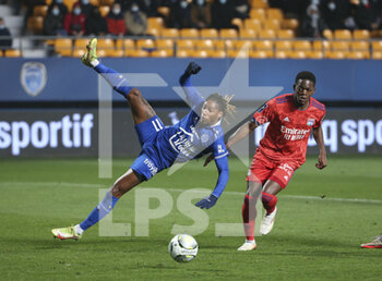 16/01/2022 - Gerson Rodrigues of Troyes, Castello Lukeba of Lyon during the French championship Ligue 1 football match between ESTAC Troyes and Olympique Lyonnais (Lyon) on January 16, 2022 at Stade de L'Aube in Troyes, France - ESTAC TROYES VS OLYMPIQUE LYONNAIS (LYON) - FRENCH LIGUE 1 - CALCIO