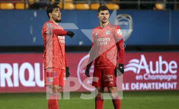 16/01/2022 - Lucas Paqueta, Bruno Guimaraes of Lyon during the French championship Ligue 1 football match between ESTAC Troyes and Olympique Lyonnais (Lyon) on January 16, 2022 at Stade de L'Aube in Troyes, France - ESTAC TROYES VS OLYMPIQUE LYONNAIS (LYON) - FRENCH LIGUE 1 - CALCIO