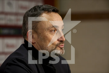 2022-01-22 - Coach of RC Lens Franck Haise answers to the media during the post-match press conference following the French championship Ligue 1 football match between RC Lens (RCL) and Olympique de Marseille (OM) on January 22, 2022 at Stade Bollaert-Delelis in Lens, France - RC LENS VS OLYMPIQUE DE MARSEILLE - FRENCH LIGUE 1 - SOCCER
