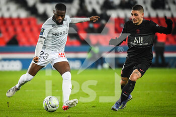 23/01/2022 - Moreto CASSAMA of Reims and Marco VERRATTI of PSG during the French championship Ligue 1 football match between Paris Saint-Germain and Stade de Reims on January 23, 2022 at Parc des Princes stadium in Paris, France - PARIS SAINT-GERMAIN VS STADE DE REIMS - FRENCH LIGUE 1 - CALCIO