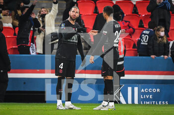 23/01/2022 - Sergio RAMOS of PSG celebrate his goal with Thilo KEHRER of PSG during the French championship Ligue 1 football match between Paris Saint-Germain and Stade de Reims on January 23, 2022 at Parc des Princes stadium in Paris, France - PARIS SAINT-GERMAIN VS STADE DE REIMS - FRENCH LIGUE 1 - CALCIO