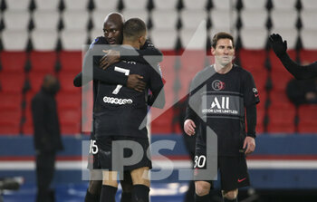 23/01/2022 - Danilo Pereira of PSG celebrates his goal with Kylian Mbappe, Lionel Messi during the French championship Ligue 1 football match between Paris Saint-Germain and Stade de Reims on January 23, 2022 at Parc des Princes stadium in Paris, France - PARIS SAINT-GERMAIN VS STADE DE REIMS - FRENCH LIGUE 1 - CALCIO