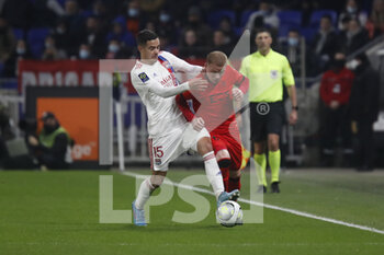 12/02/2022 - Melvin BARD of Nice and Romain FAIVRE of Lyon during the French championship Ligue 1 football match between Olympique Lyonnais and OGC Nice on February 12, 2022 at Groupama stadium in Decines-Charpieu near Lyon, France - OLYMPIQUE LYONNAIS VS OGC NICE - FRENCH LIGUE 1 - CALCIO