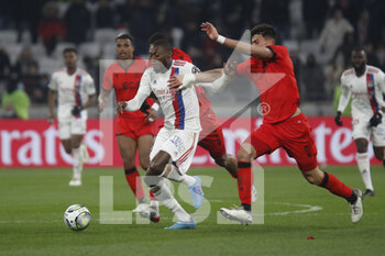 12/02/2022 - Karl TOKO EKAMBI of Lyon and Flavius DANILIUC of Nice during the French championship Ligue 1 football match between Olympique Lyonnais and OGC Nice on February 12, 2022 at Groupama stadium in Decines-Charpieu near Lyon, France - OLYMPIQUE LYONNAIS VS OGC NICE - FRENCH LIGUE 1 - CALCIO