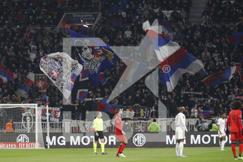 12/02/2022 - Fans of Lyon during the French championship Ligue 1 football match between Olympique Lyonnais and OGC Nice on February 12, 2022 at Groupama stadium in Decines-Charpieu near Lyon, France - OLYMPIQUE LYONNAIS VS OGC NICE - FRENCH LIGUE 1 - CALCIO