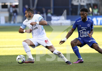 2022-02-27 - Dimitri Payet of Marseille, Yoann Salmier of Troyes during the French championship Ligue 1 football match between ESTAC Troyes and Olympique de Marseille (OM) on February 27, 2022 at Stade de l'Aube in Troyes, France - ESTAC TROYES VS OLYMPIQUE DE MARSEILLE - FRENCH LIGUE 1 - SOCCER