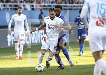 2022-02-27 - Dimitri Payet of Marseille, Yoann Salmier of Troyes during the French championship Ligue 1 football match between ESTAC Troyes and Olympique de Marseille (OM) on February 27, 2022 at Stade de l'Aube in Troyes, France - ESTAC TROYES VS OLYMPIQUE DE MARSEILLE - FRENCH LIGUE 1 - SOCCER