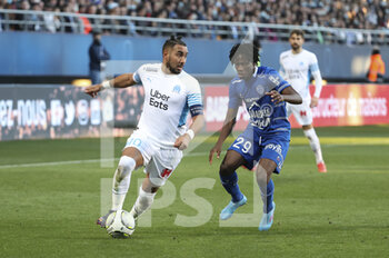 2022-02-27 - Dimitri Payet of Marseille, Issa Kabore of Troyes during the French championship Ligue 1 football match between ESTAC Troyes and Olympique de Marseille (OM) on February 27, 2022 at Stade de l'Aube in Troyes, France - ESTAC TROYES VS OLYMPIQUE DE MARSEILLE - FRENCH LIGUE 1 - SOCCER