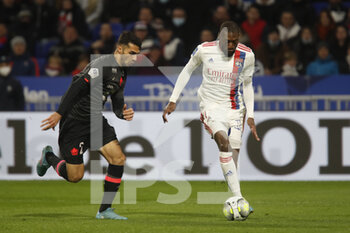 27/02/2022 - Karl TOKO EKAMBI of Lyon and Mehmet CELIK of Lille during the French championship Ligue 1 football match between Olympique Lyonnais (Lyon) and LOSC Lille on February 27, 2022 at Groupama stadium in Decines-Charpieu near Lyon, France - OLYMPIQUE LYONNAIS (LYON) VS LOSC LILLE - FRENCH LIGUE 1 - CALCIO