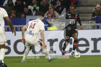 27/02/2022 - Renato LUZ SANCHES of Lille and Leo DUBOIS of Lyon during the French championship Ligue 1 football match between Olympique Lyonnais (Lyon) and LOSC Lille on February 27, 2022 at Groupama stadium in Decines-Charpieu near Lyon, France - OLYMPIQUE LYONNAIS (LYON) VS LOSC LILLE - FRENCH LIGUE 1 - CALCIO