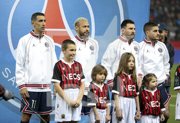 2022-03-05 - Angel Di Maria, Neymar Jr, Lionel Messi, Marco Verratti of PSG before the French championship Ligue 1 football match between OGC Nice (OGCN) and Paris Saint-Germain (PSG) on March 5, 2022 at Allianz Riviera stadium in Nice, France - OGC NICE (OGCN) VS PARIS SAINT-GERMAIN (PSG) - FRENCH LIGUE 1 - SOCCER