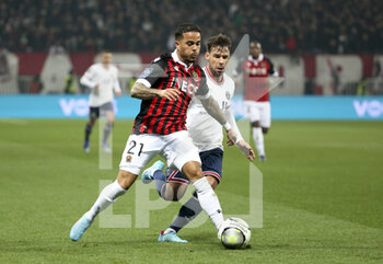 2022-03-05 - Justin Kluivert of Nice, Juan Bernat of PSG during the French championship Ligue 1 football match between OGC Nice (OGCN) and Paris Saint-Germain (PSG) on March 5, 2022 at Allianz Riviera stadium in Nice, France - OGC NICE (OGCN) VS PARIS SAINT-GERMAIN (PSG) - FRENCH LIGUE 1 - SOCCER