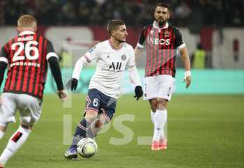 2022-03-05 - Marco Verratti of PSG during the French championship Ligue 1 football match between OGC Nice (OGCN) and Paris Saint-Germain (PSG) on March 5, 2022 at Allianz Riviera stadium in Nice, France - OGC NICE (OGCN) VS PARIS SAINT-GERMAIN (PSG) - FRENCH LIGUE 1 - SOCCER