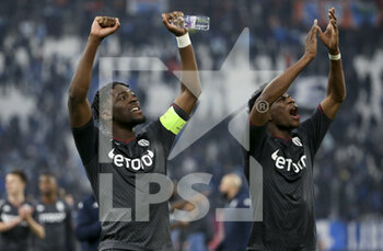 2022-03-06 - Axel Disasi, Aurelien Tchouameni of Monaco salute their supporters following the French championship Ligue 1 football match between Olympique de Marseille (OM) and AS Monaco (ASM) on March 6, 2022 at Velodrome stadium in Marseille, France - OLYMPIQUE DE MARSEILLE (OM) VS AS MONACO (ASM) - FRENCH LIGUE 1 - SOCCER