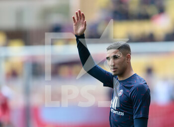 2022-03-20 - Achraf Hakimi of Paris Saint-Germain  during the French championship Ligue 1 football match between AS Monaco and Paris Saint-Germain on March 20, 2022 at Louis II stadium in Monaco - AS MONACO VS PARIS SAINT-GERMAIN FC - FRENCH LIGUE 1 - SOCCER