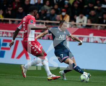 2022-03-20 - Kylian Mbappe of Paris Saint-Germain  during the French championship Ligue 1 football match between AS Monaco and Paris Saint-Germain on March 20, 2022 at Louis II stadium in Monaco - AS MONACO VS PARIS SAINT-GERMAIN FC - FRENCH LIGUE 1 - SOCCER
