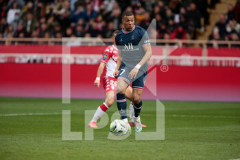 2022-03-20 - Kylian Mbappe of Paris Saint-Germain  during the French championship Ligue 1 football match between AS Monaco and Paris Saint-Germain on March 20, 2022 at Louis II stadium in Monaco - AS MONACO VS PARIS SAINT-GERMAIN FC - FRENCH LIGUE 1 - SOCCER