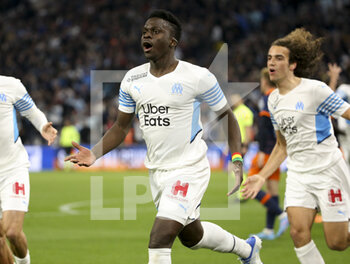 10/04/2022 - Bamba Dieng of Marseille celebrates his goal during the French championship Ligue 1 football match between Olympique de Marseille (OM) and Montpellier HSC (MHSC) on April 10, 2022 at Stade Velodrome in Marseille, France - OLYMPIQUE DE MARSEILLE (OM) VS MONTPELLIER HSC (MHSC) - FRENCH LIGUE 1 - CALCIO