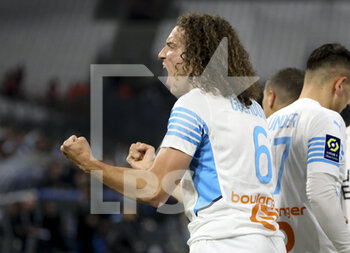 10/04/2022 - Matteo Guendouzi of Marseille celebrates the first goal during the French championship Ligue 1 football match between Olympique de Marseille (OM) and Montpellier HSC (MHSC) on April 10, 2022 at Stade Velodrome in Marseille, France - OLYMPIQUE DE MARSEILLE (OM) VS MONTPELLIER HSC (MHSC) - FRENCH LIGUE 1 - CALCIO